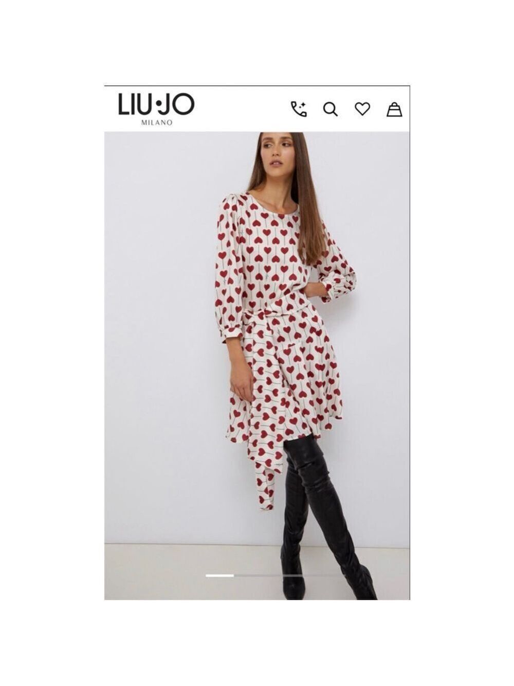 NWT LIU JO Long Sleeve Heart Print Dress White Red S Italy!
